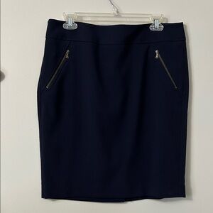 LOFT Navy Pencil Skirt with Zipper Accents